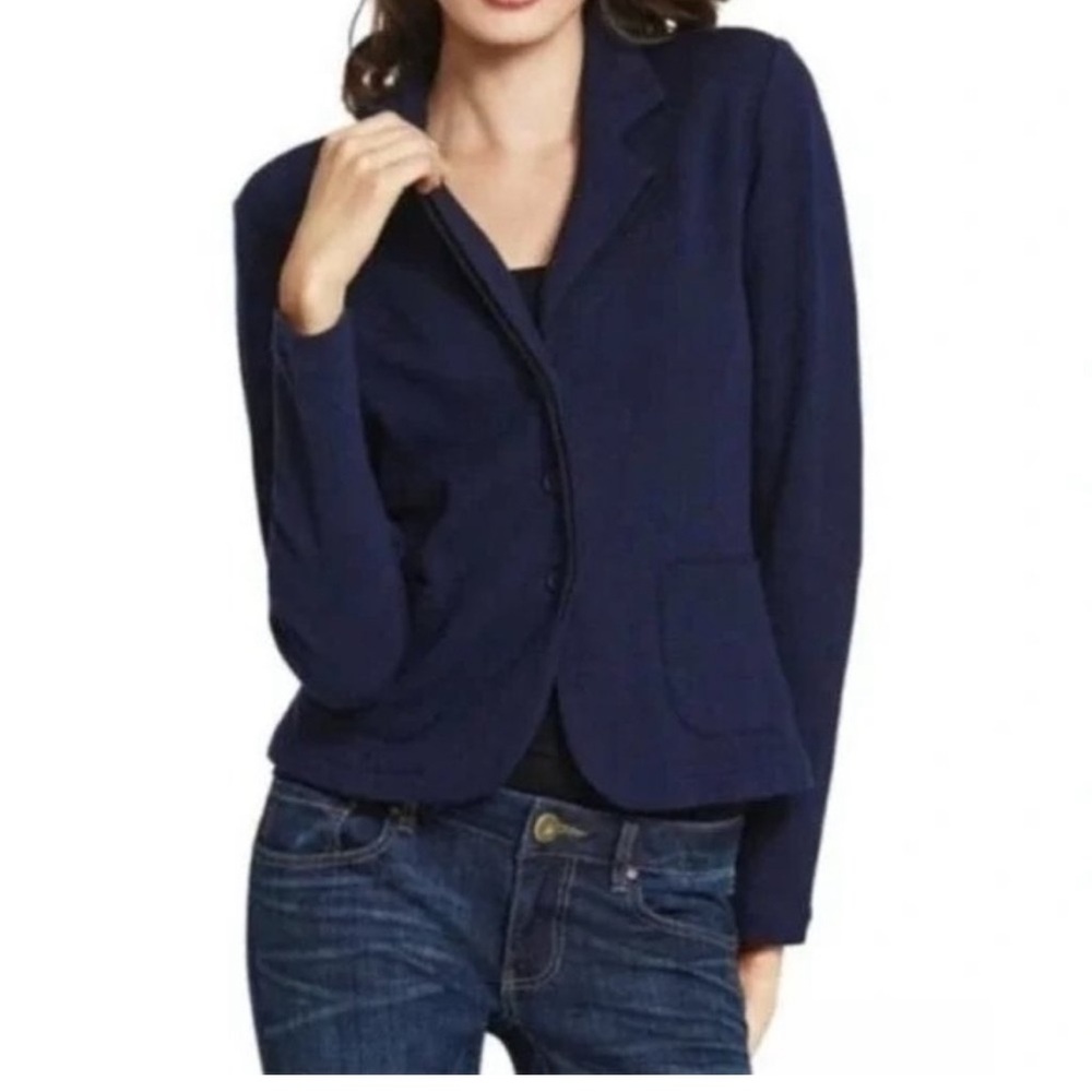 Cabi style# 902.  Navy sweater jacket with contrast lapel
